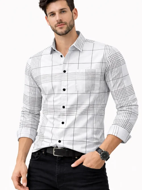 V20 Men’s White Checkered Full Sleeve Casual Shirt(2102FS)