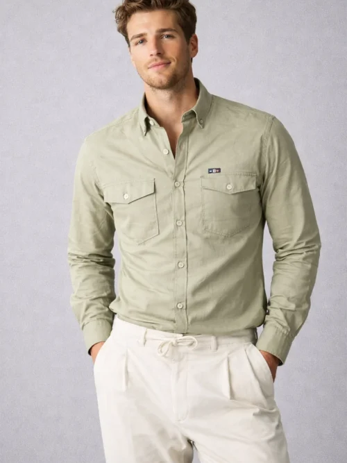 V20 Olive Green Full Sleeve Men’s Premium Casual Shirt (1591FS)