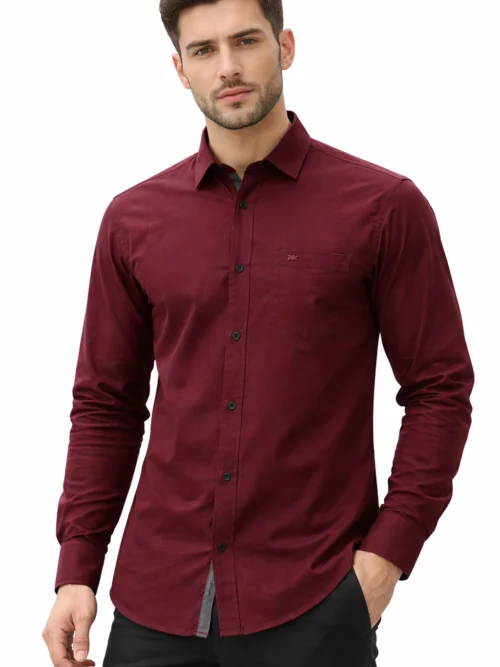 V20 Men’s Maroon Full Sleeve Solid Formal Wear Shirt(2502)
