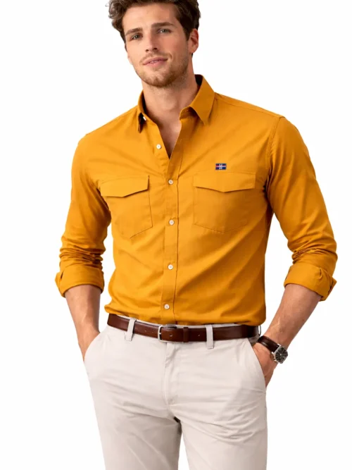 V20 Mustard Yellow Full Sleeve Casual Shirt for Men (1591FS)