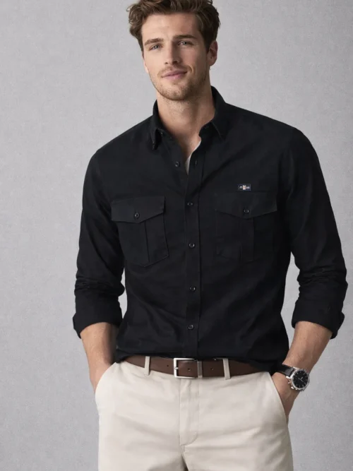 V20 Men’s Premium Black Casual Cotton Shirt For Men (1591FS)
