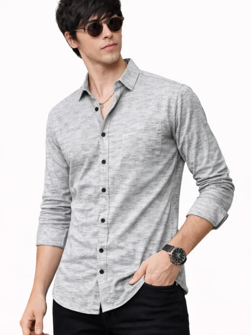V20 Men’s Light Grey Textured Full Sleeve Printed Shirt(1604)
