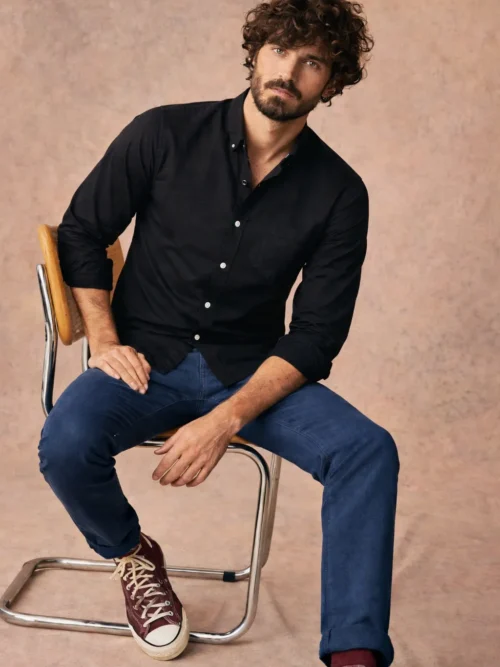 V20 Stylish Solid Black Premium Full Sleeve Shirt for Men(1588)