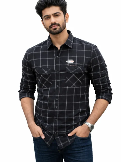 V20 Men’s Black Checked Casual Shirt (1537)