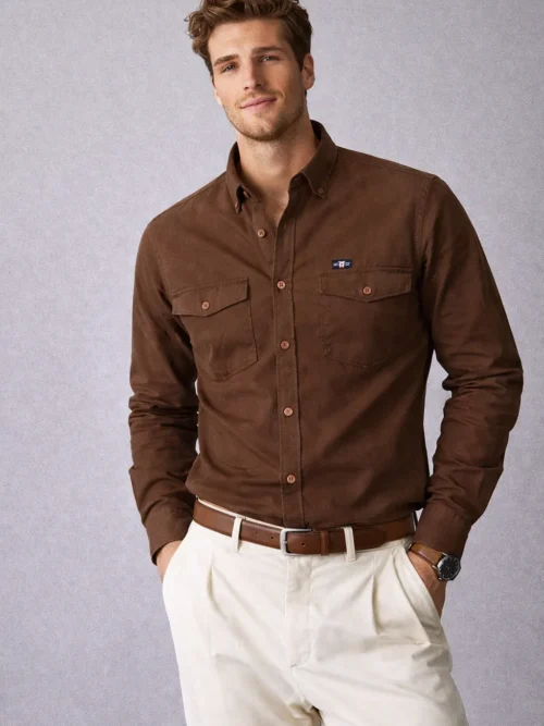 V20 Brown Full Sleeve Men’s Casual  Cotton Shirt(1591FS)