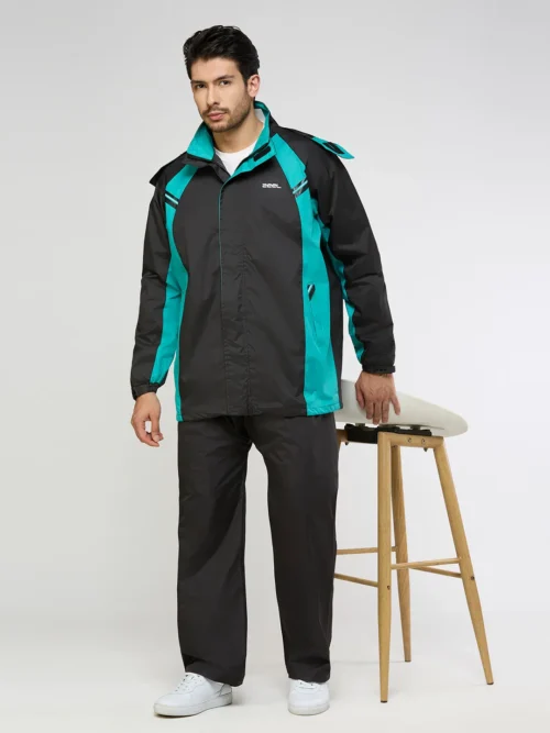 Zeel Men’s Premium Waterproof Black & Teal Raincoat(JS508Core)