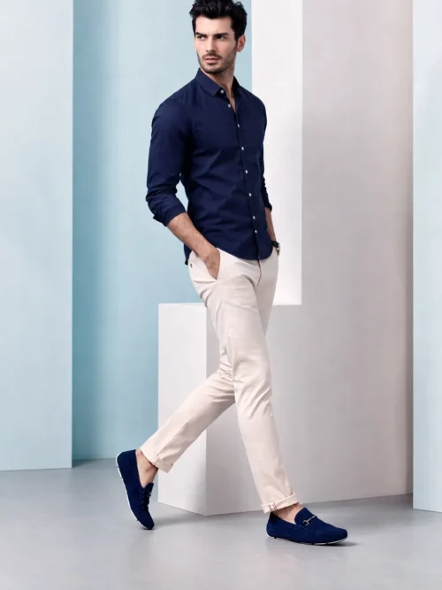 V20 Men’s Navy Blue Solid Full Sleeve Casual Shirt for Men(1588)