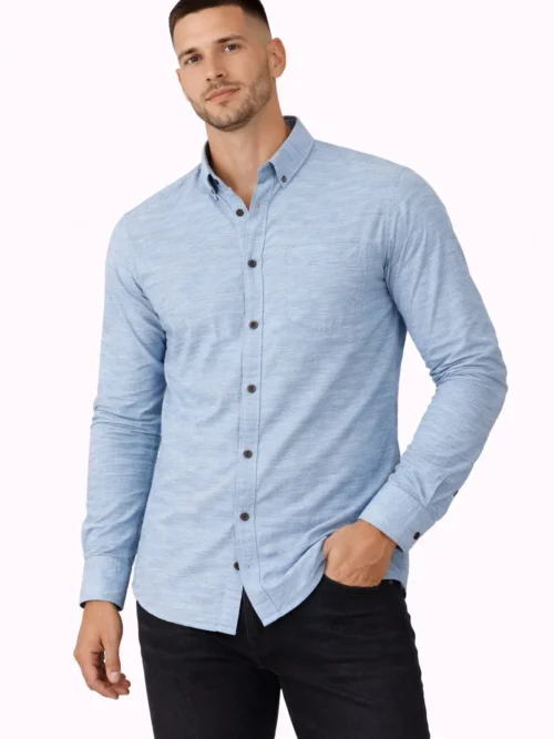 V20 Men’s Light Textured Sky Blue Full Sleeve Shirt (1604)