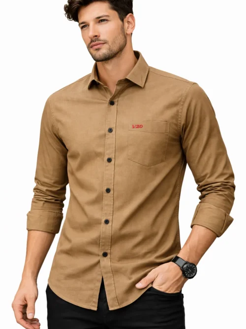 V20 Men’s Camel Brown Full Sleeve Cotton Regular Fit Shirt(2502)