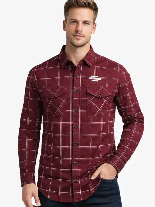 V20 Men’s Maroon Checked premium Casual Shirt (1537)