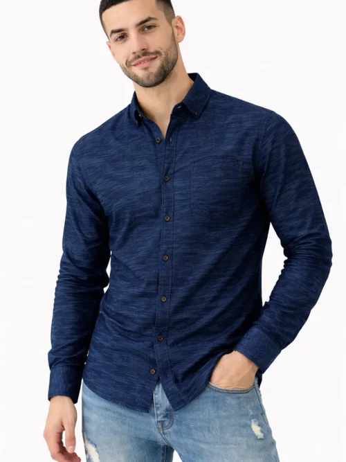 V20 Men’s Navy Blue Textured Full Sleeve Printed Shirt (1604)