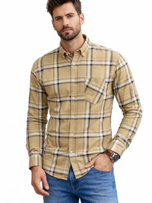 Men’s Beige Checked Full Sleeve Premium Causal Shirts(1567)
