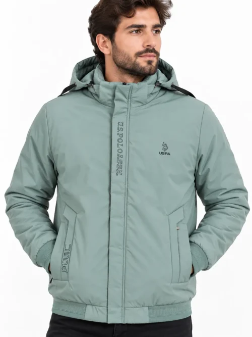 mint green hooded winter jacket for men with full sleeves BS 1044