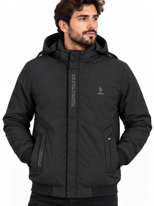 men's black hooded premium winter jacket   BS 1044