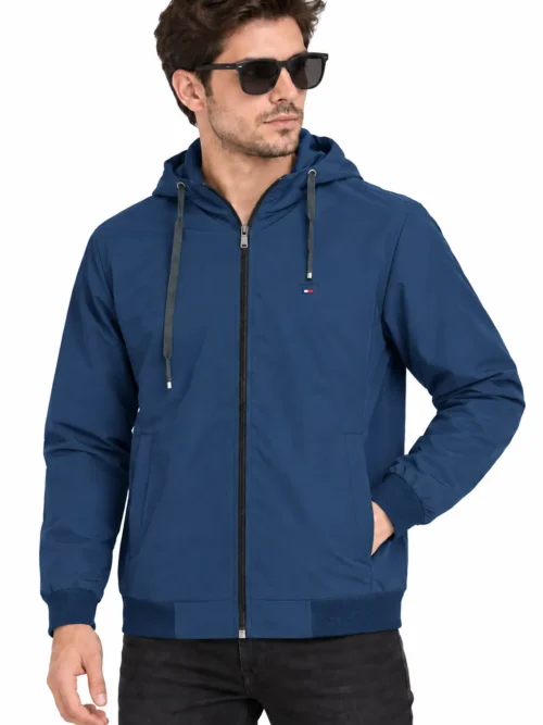 Navy Blue Hooded Winter Jacket For Men with full zip  BS 2302