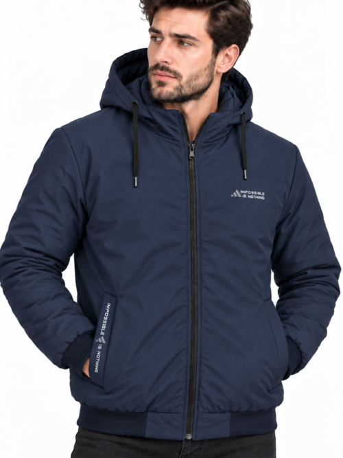 Men’s Winter Jacket Navy Blue Hooded Zipper Jacket BS_2505