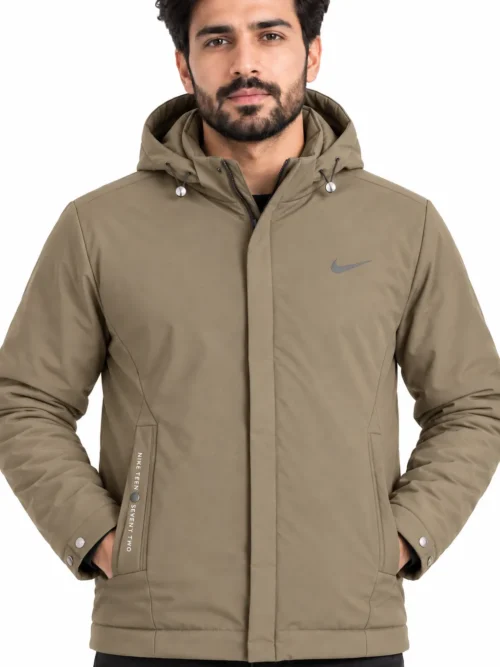beige hooded  winter jacket for men with full sleeves  BS 3607