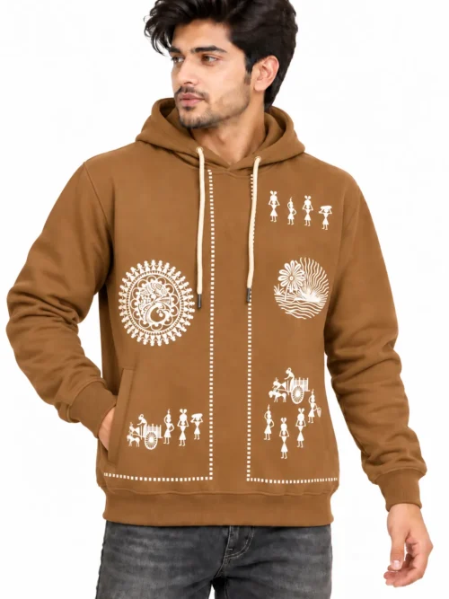 stylish camel brown printed hoodie for men RK 606-26