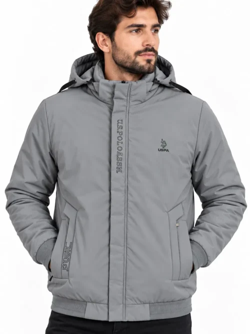 men's light grey hooded winter jacket   BS1044