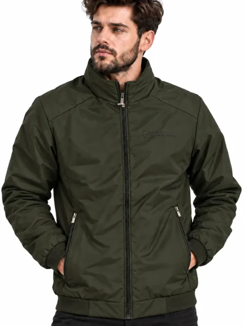 Men's Dark Olive Winter Jacket with Stand Collar BS_1783