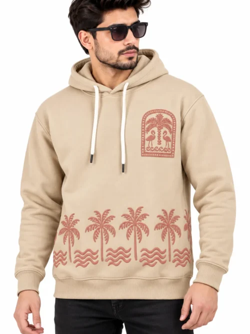 Men's Beige Printed Winter Hoodie  RK-643-26