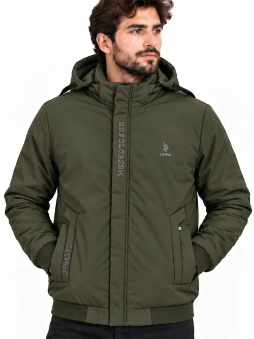 men's olive green premium hooded winter jacket BS 1044