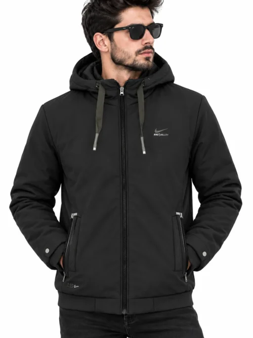 Men’s Black Hooded Padded Winter Jacket   BS_3673
