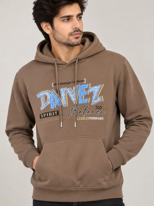 Premium Men’s Brown Printed Winter Hoodie - TNG 3510