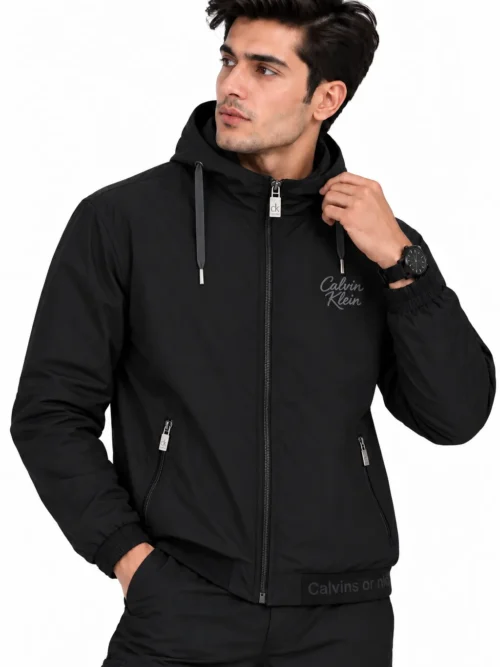 Men's Black Hooded Bomber Jacket BS 2301