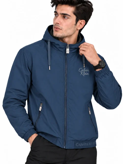 Navy Blue Hooded Bomber Jacket For men with zipper BS2301
