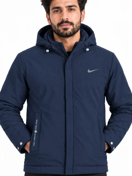 Men's Navy Blue Hooded premium Winter Jacket   BS 3607