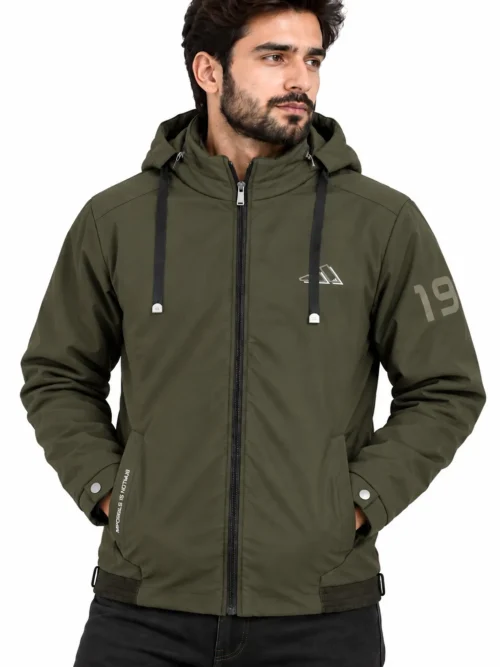 Olive Green Hooded And zipper  Winter Jacket For Men  BS_2912