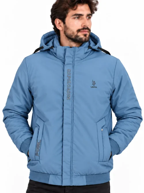 men's light blue premium hooded winter jacket