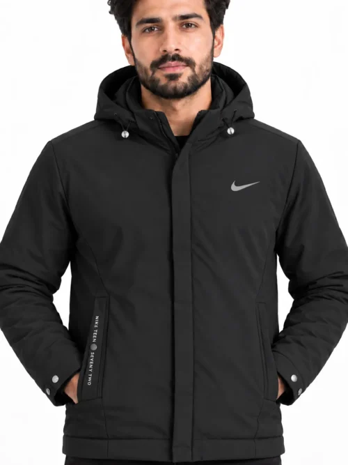Black Hooded Winter Jacket for men with full sleeves BS3607