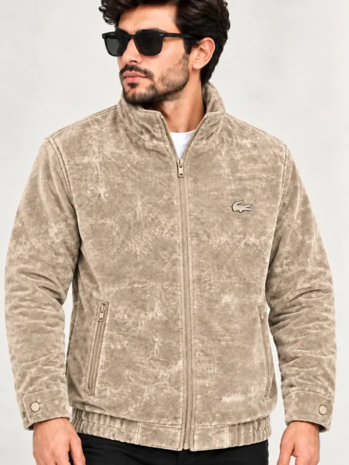 Beige Printed Winter Jacket For Men  with Stand Collar  BS_27024