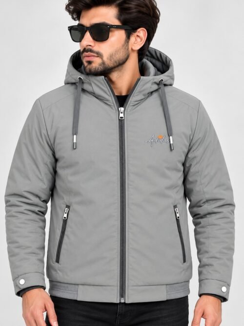 Light grey Full-Zip Casual Jacket with Drawstring Hood  BS 3672