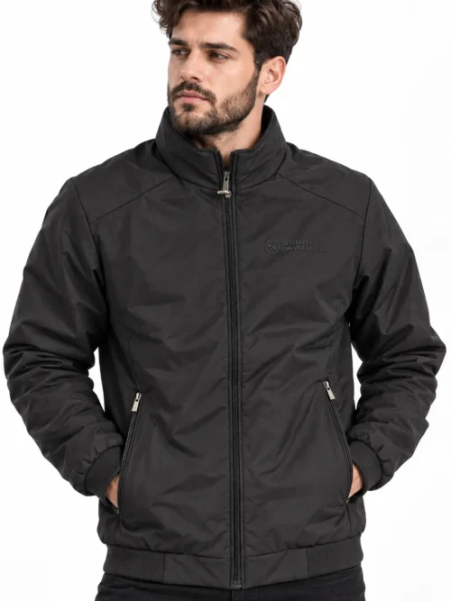 Black Winter Jacket For Men with Stand Collar & Pockets  BS_1783