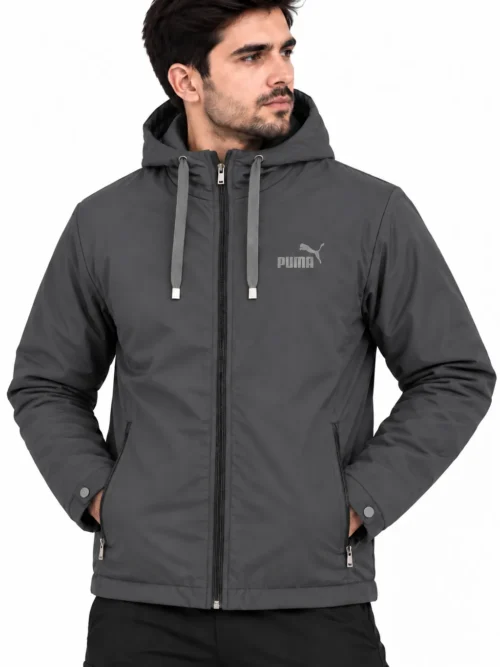 Charcoal Grey Hooded Winter Jacket for men  BS1232