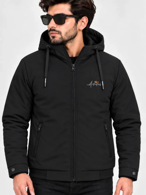 Black hooded winter jacket for men   BS 3672