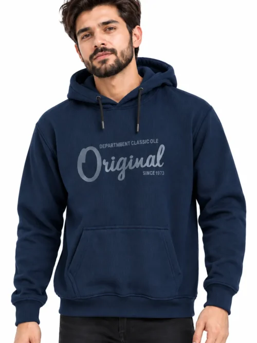Premium Men’s Navy Blue Winter Hoodie - TNG 3100