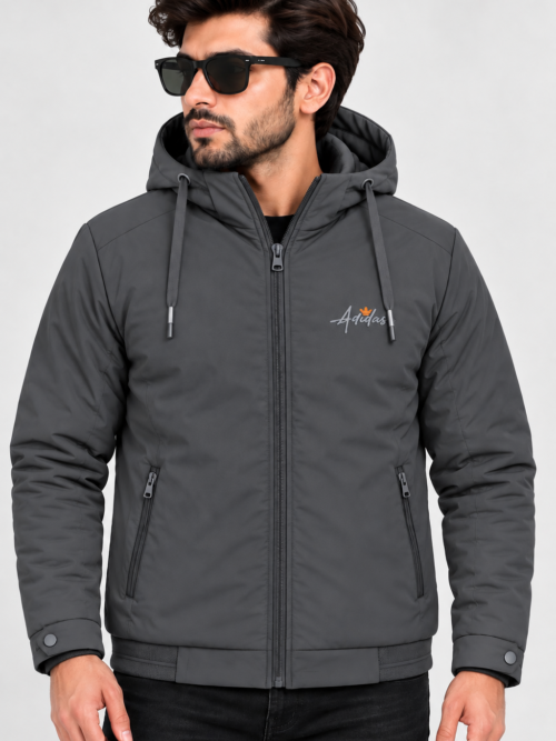 Men’s Charcoal Grey Hooded Winter Jacket   BS3672