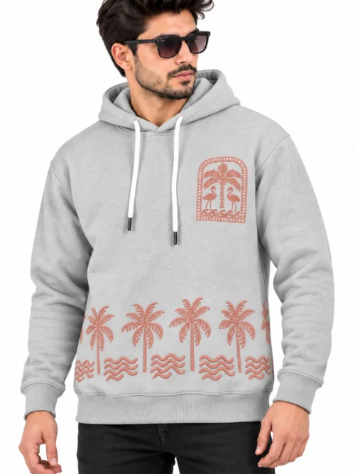 Light Grey Printed Winter Hoodie For Men  RK 643-26