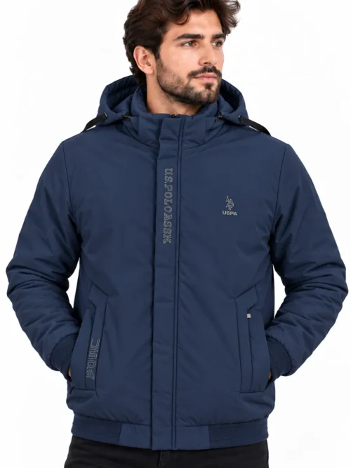 navy blue hooded winter jacket for men with full zipper BS 1044