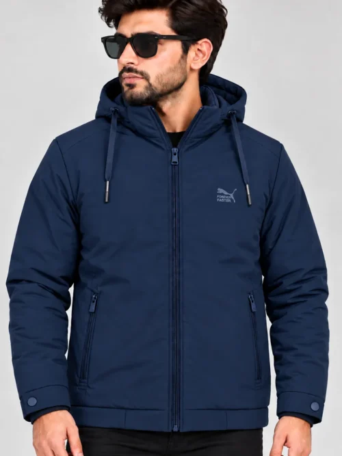 Premium men’s navy blue winter jacket with hood   BS 3671