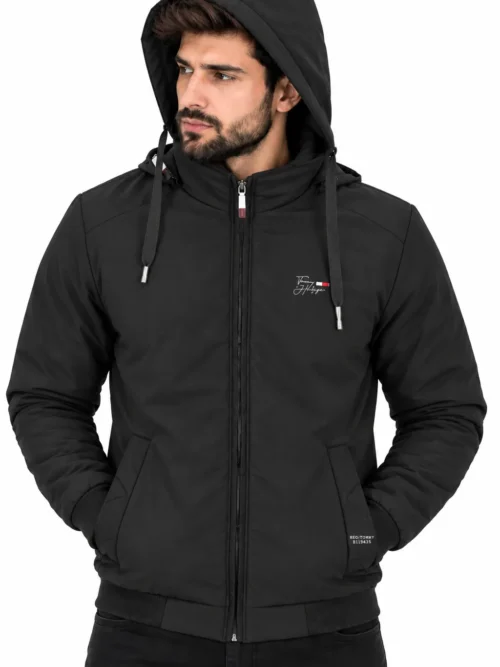 Black Hooded Winter Jacket for men  with  Side Pockets  BS1781