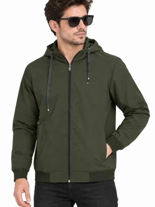 Olive Hooded Winter Jacket For Men with full sleeves BS 2302
