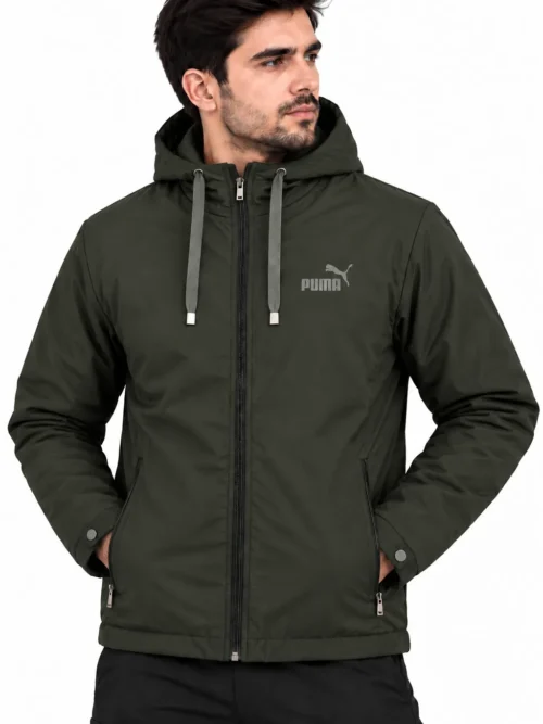 Men’s Dark Olive Green Hooded Winter Jacket  BS 1232