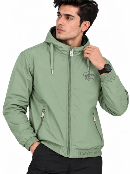 Sage Green Hooded Bomber Jacket For Men BS 2301
