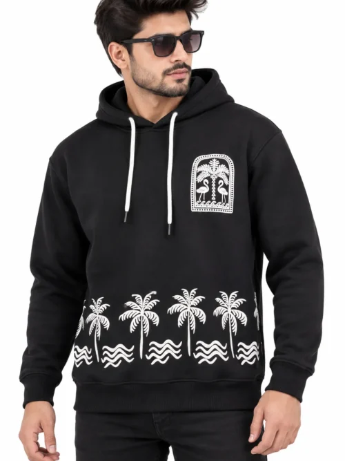 Black Printed Winter Hoodie For Men  RK 643-26