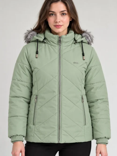 Women's Sage Green Hooded Winter Jacket BC 4674
